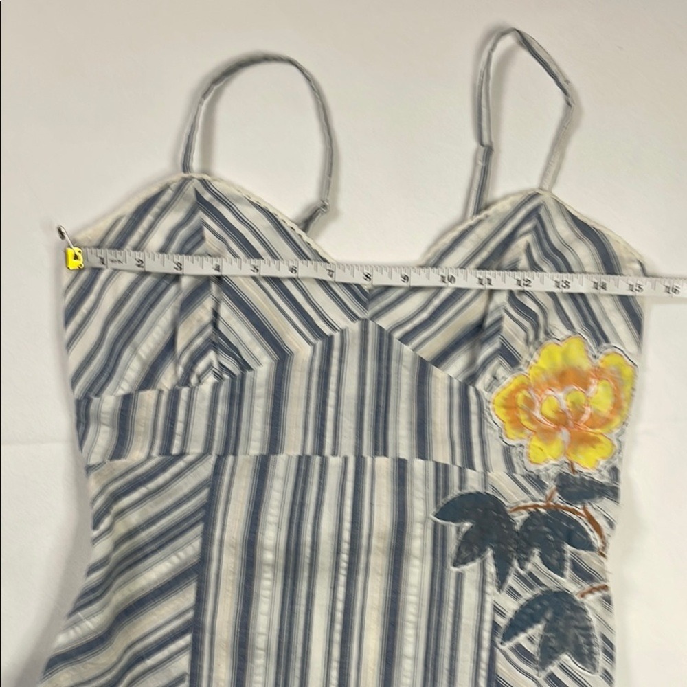 Mooni Striped Patchwork Tank Top Yellow Flower Applique Ruffle Hem Size M View 6